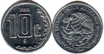 Mexican coin 10 centavos 1999