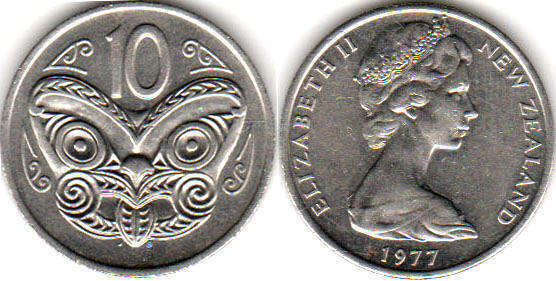 coin New Zealand 10 cents 1977