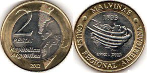 moneda Argentina 2 pesos 2012 guerra de Malvinas