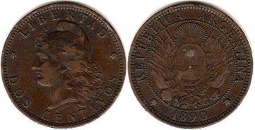 moneda Argentina 2 centavos 1890