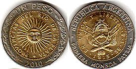 moneda Argentina 1 peso 2010