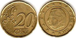 pièce Belgique 20 euro cent 2002