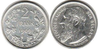 pièce Belgique 2 francs 1909