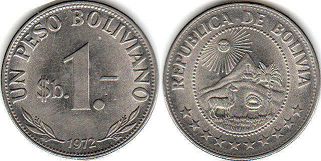 coin Bolivia 1 peso 1972
