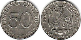 moneda Bolivia 50 centavos 1967