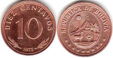 moneda Bolivia 10 centavos 1973