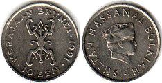 coin Brunei 10 sen 1991
