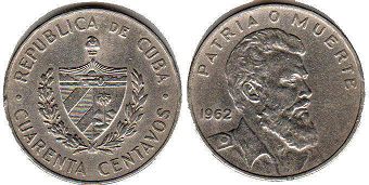 moneda Cuba 40 centavos 1962