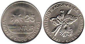 moneda Cuba 25 centavos 1981 Intur