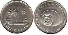 moneda Cuba 5 centavos 1981 INTUR 
