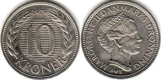 coin Denmark 10 krone 1979
