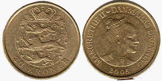 mynt Danmark 20 krone 2005