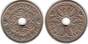 mynt Danmark 5 krone 1990