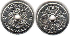 mynt Danmark 1 krone 2007