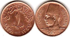 coin Egypt 1 millieme 1938