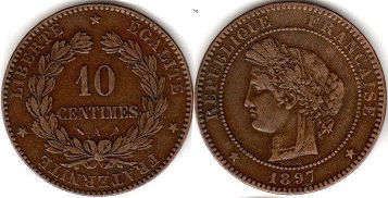 moneda Francia 10 céntimos 1897