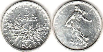 coin France 5 francs 1964