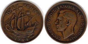 monnaie UK 1/2 penny 1944