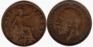 monnaie UK vieille half penny 1926