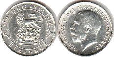 monnaie UK vieille 6 pence 1919