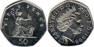 monnaie UK 50 pence 1998