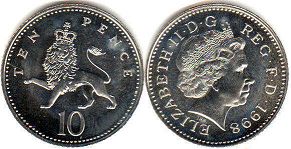 Münze Großbritannien 10 pence 1998