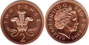 Münze Großbritannien 2 pence 1998