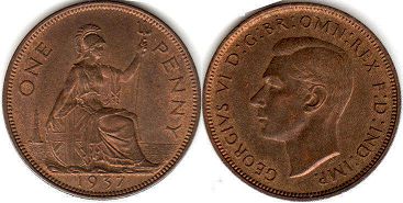 coin UK 1 penny 1937