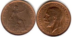 monnaie UK vieille farthing 1934