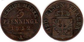 Münze Preußen 3 Pfennig 1852