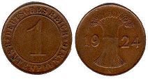 Münze German Weimar 1 pfennig 1924