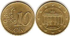 pièce Allemagne 10 euro cent 2002
