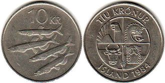 coin Iceland 10 tiu kronur 1987