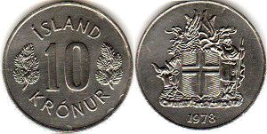 coin Iceland 10 tiu kronur 1978