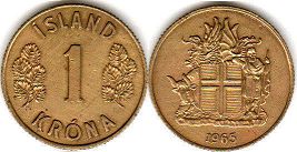 coin Iceland 1 krona 1965