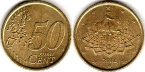 pièce Italie 50 euro cent 2002