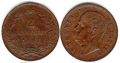 moneta Italy 2 centesimi 1897