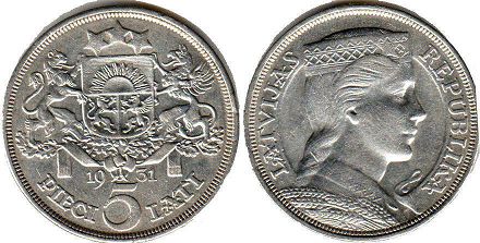 coin Latvia 5 lati 1931
