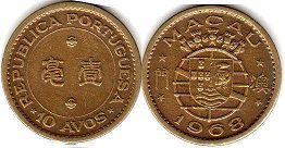 coin Macao 10 avos 1968