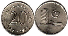 coin Malaysia 20 sen 1980