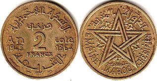 coin Morocco 2 francs 1945