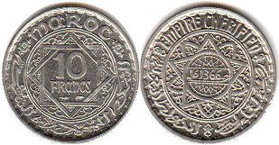 coin Morocco 10 francs 1946