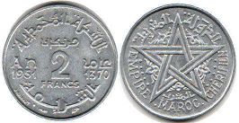 coin Morocco 2 francs 1951