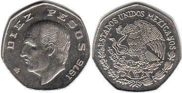 moneda Mexico 10 pesos 1976