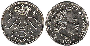 coin Monaco 5 francs 1971