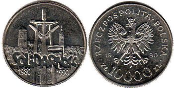 moneta Polska 10,000 zlotych 1990