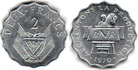 coin Rwanda 2 francs 1970