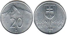 mince Slovensko 20 halierov 1994