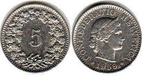 coin Switzerland 5 rappen 1959