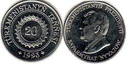 coin Turkmenistan 20 tennesi 1993